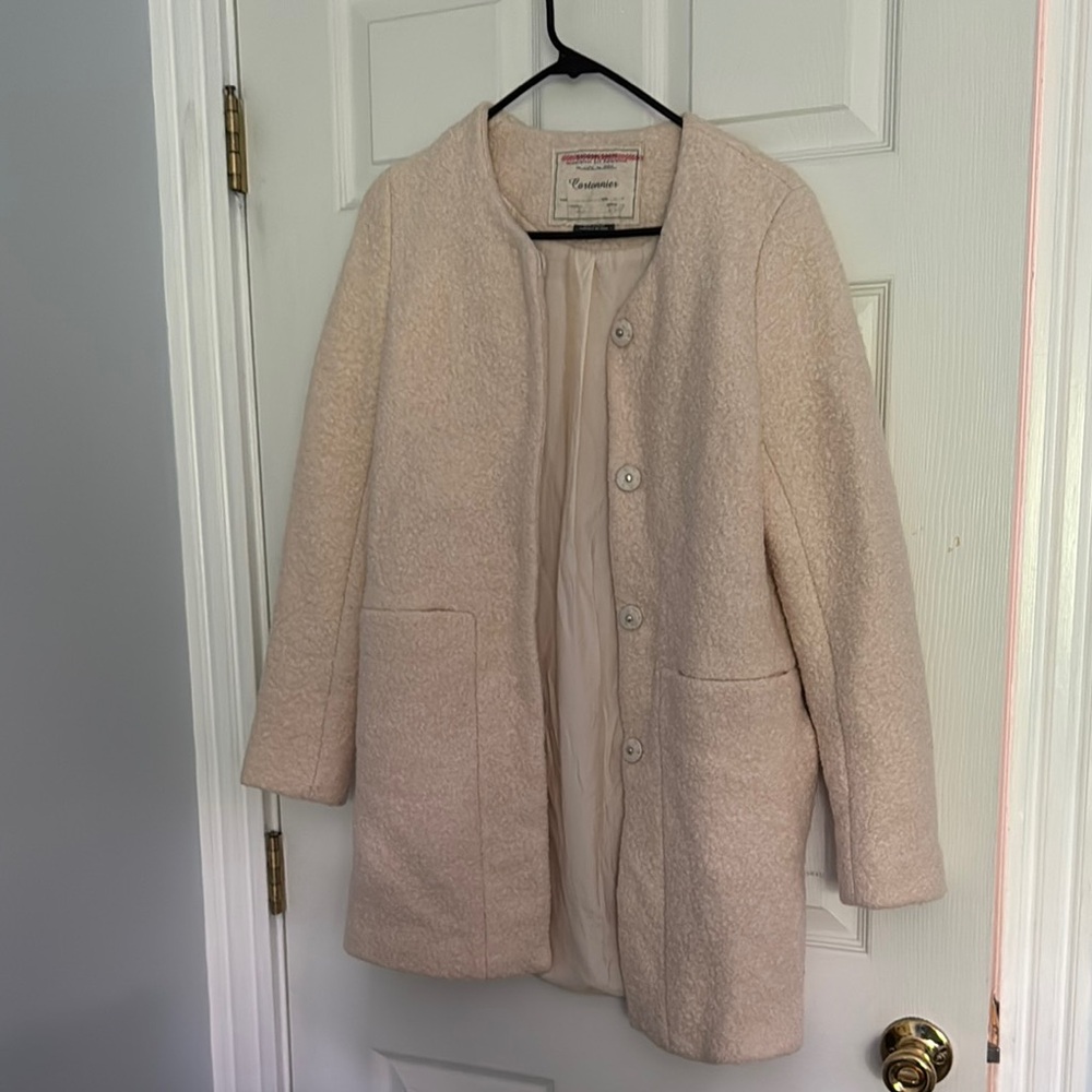 Antrhropologie Cartonnier Cream Teddy Boucle wool blend Jacket Mid-Length